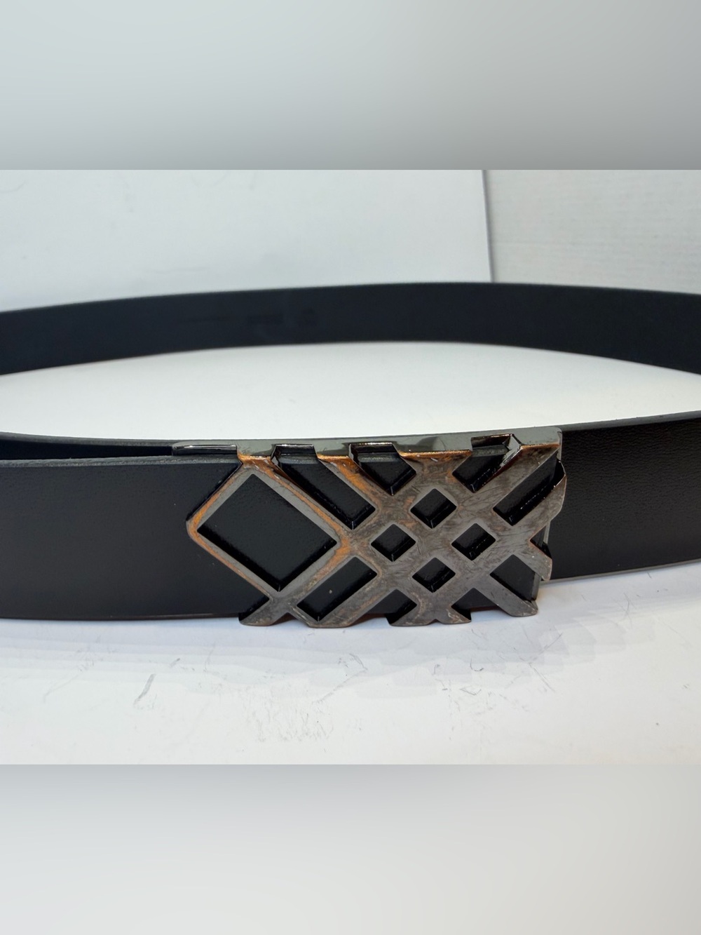 Burberry Black Leather Check Buckle Belt 40 inches
